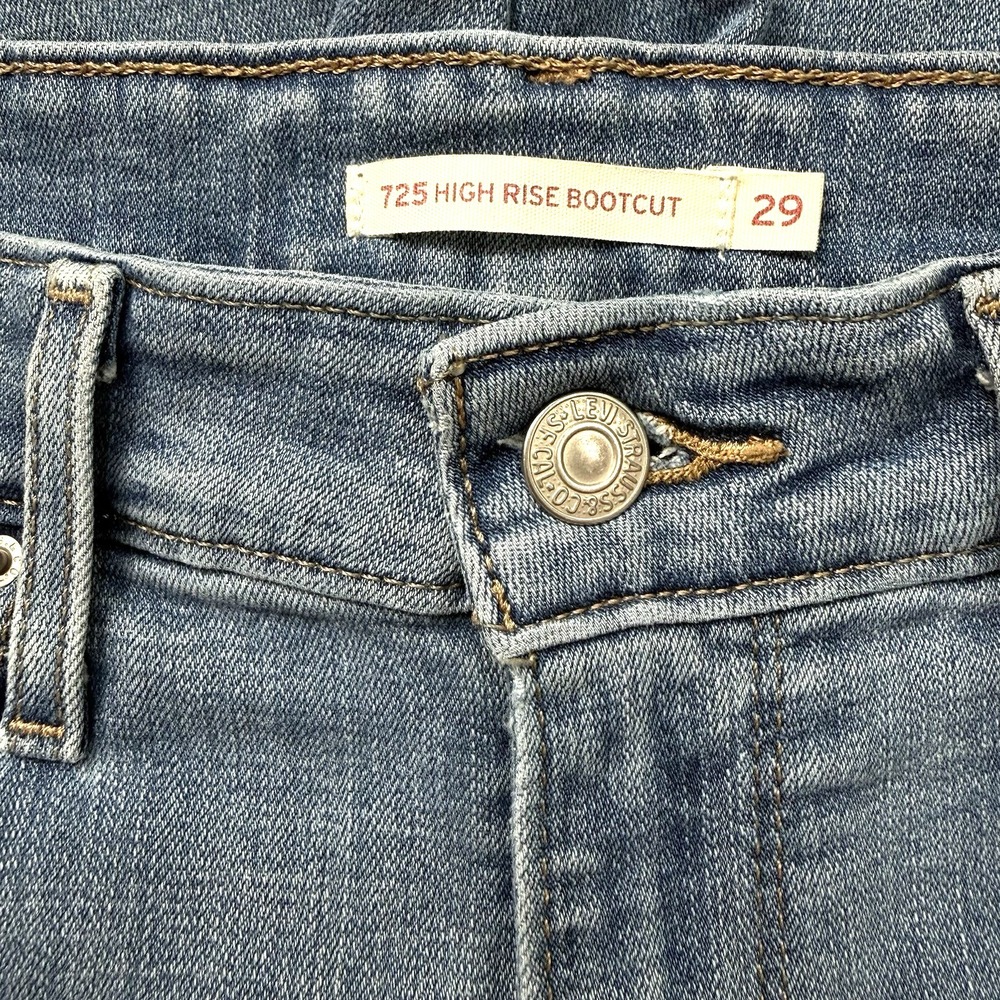 Levis 725 High Rise Boot Cut Jeans Womens 29 8 M Blue Denim 32" Inseam Western - Picture 3 of 6